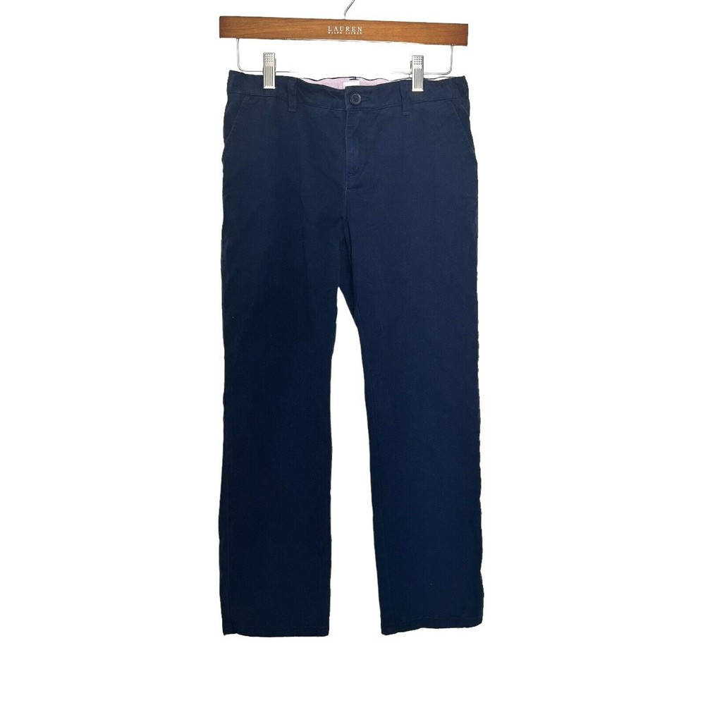 Gap Girls Stretch Chino Uniform Pants Size 10 Plus Navy Blue Trousers Adjustable